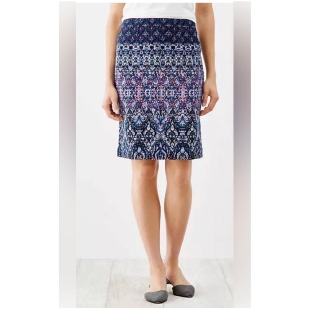 J. Jill Purple Blue Printed Crinkle Knit Pull On Skirt Womens Size XLP